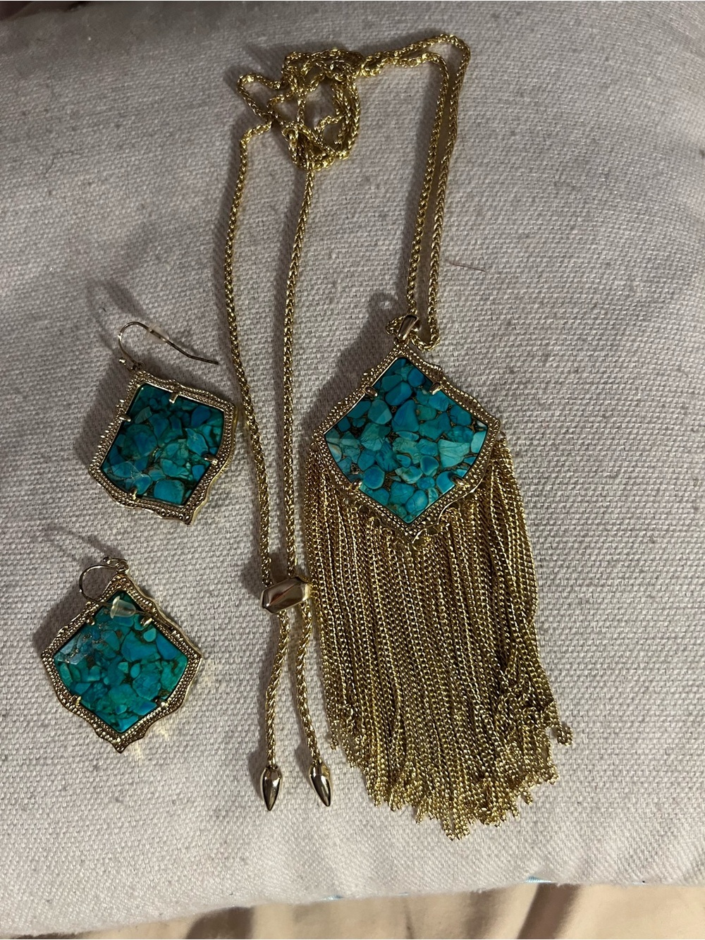 Kendra Scott Gold-Tone Turquoise Stone Fringe Necklace & Earrings Set